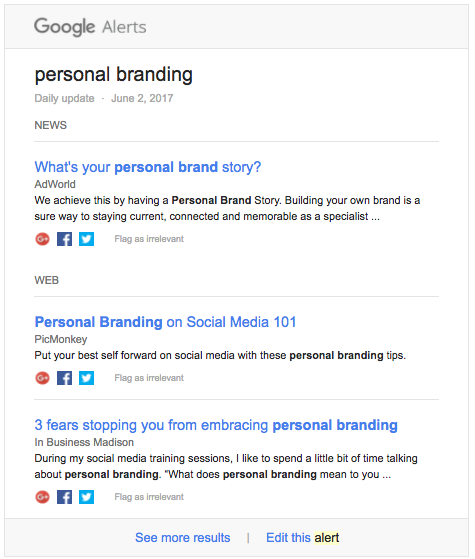 Google Alerts personal branding